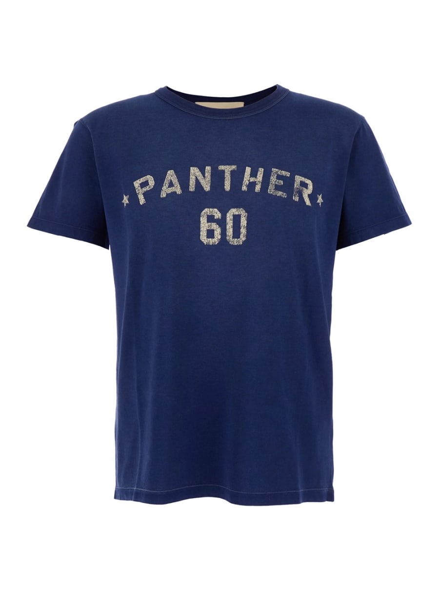 Valentino T-Shirt GIrocollo con Logo Lettering sul Retro in Cotone Blu Uomo