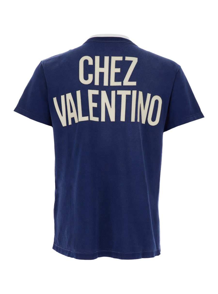 Valentino T-Shirt GIrocollo con Logo Lettering sul Retro in Cotone Blu Uomo, view 2