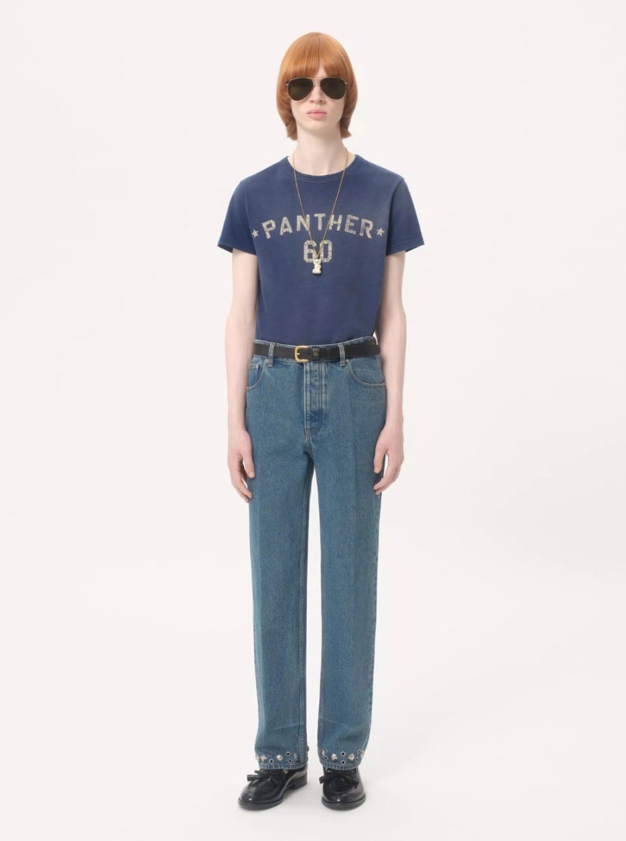 Valentino T-Shirt GIrocollo con Logo Lettering sul Retro in Cotone Blu Uomo, view 4