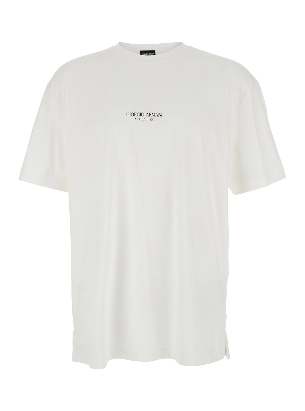 Giorgio Armani T-Shirt Girocollo con Logo Lettering sul Fronte in Cotone Bianca Uomo
