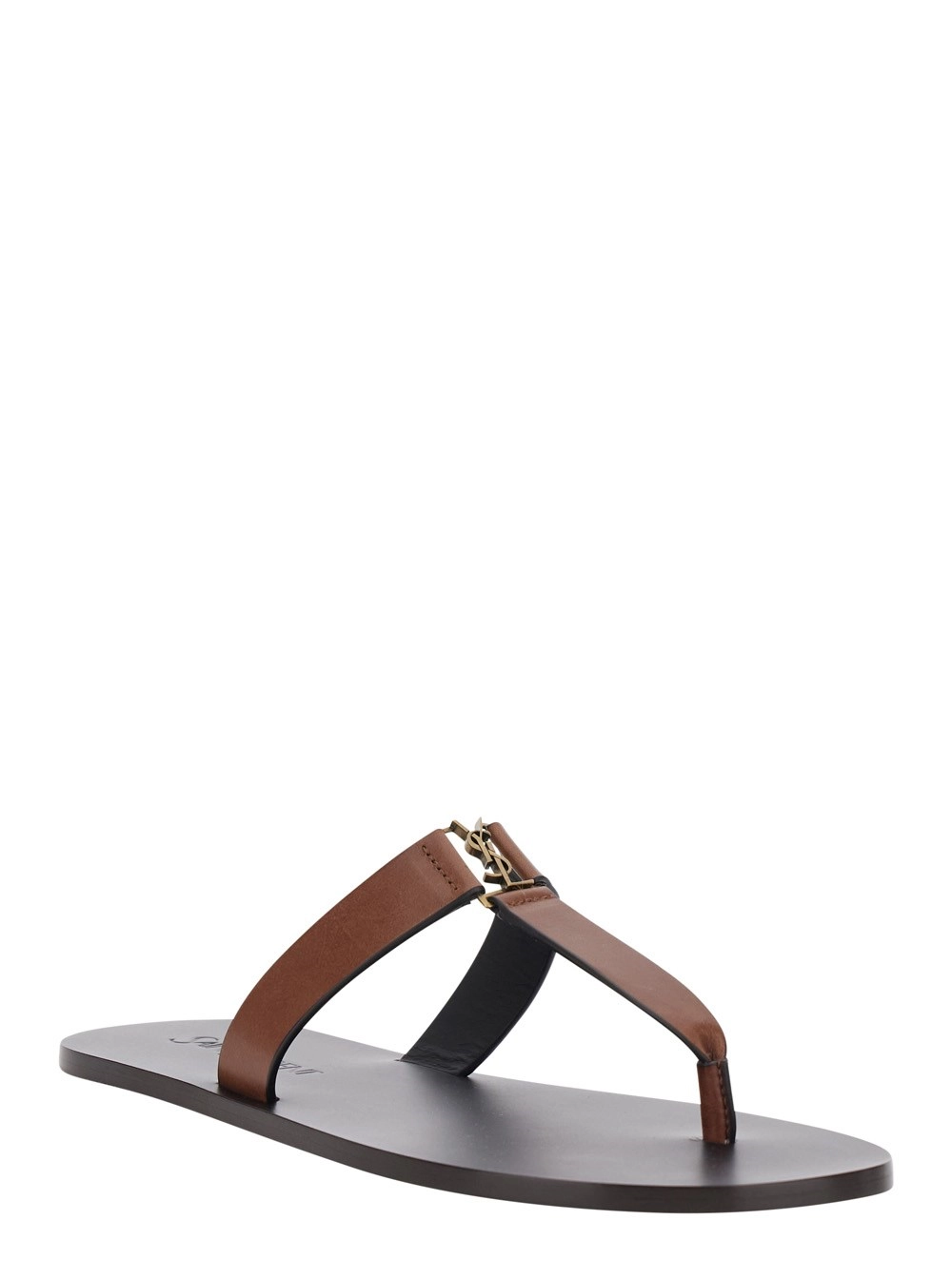 Saint Laurent Sandali 'BABYLONE' con Cinturini Incrociati in Pelle Marrone Donna, view 2