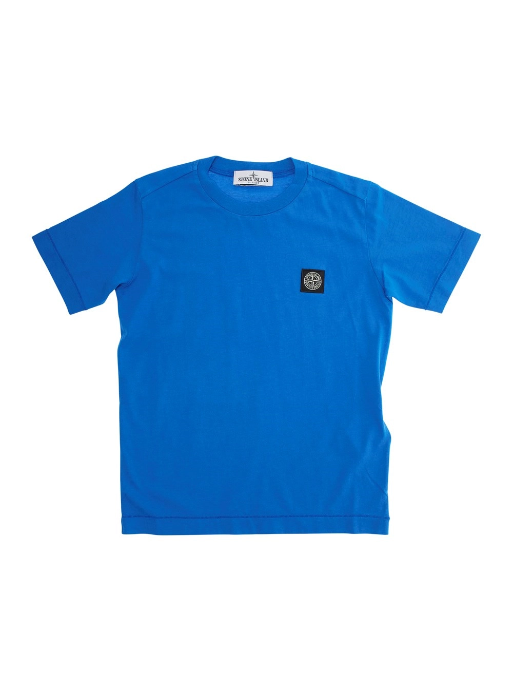 Stone island kids T-Shirt con Scollo Rotondo e Patch Logo sul Fronte in Cotone Blu Bambino