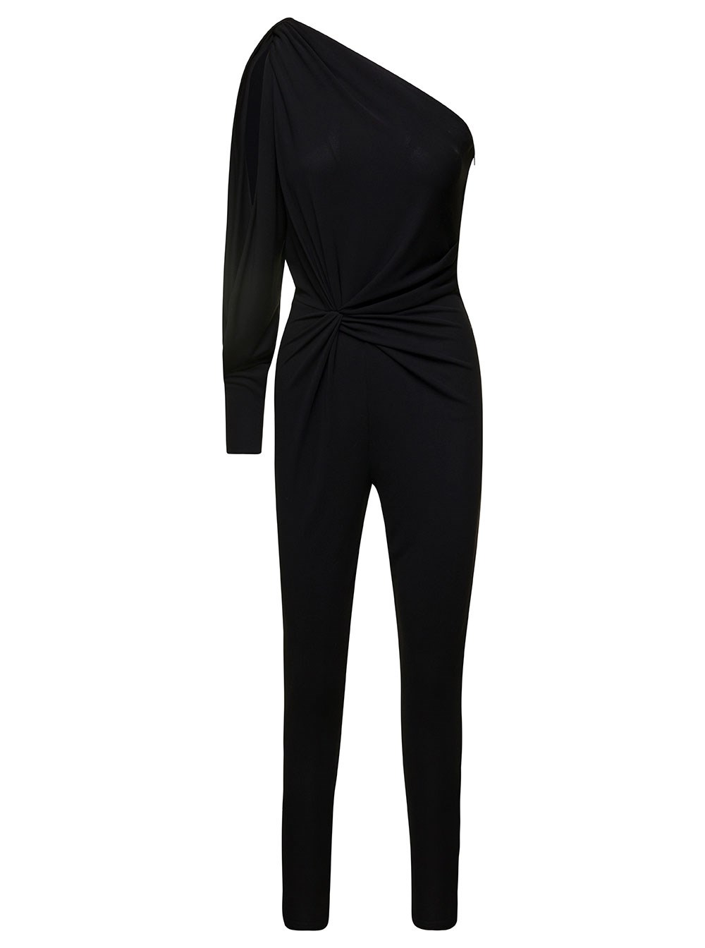 Saint Laurent Tuta Monospalla con Arricciatura Laterale in Jersey Nero Donna