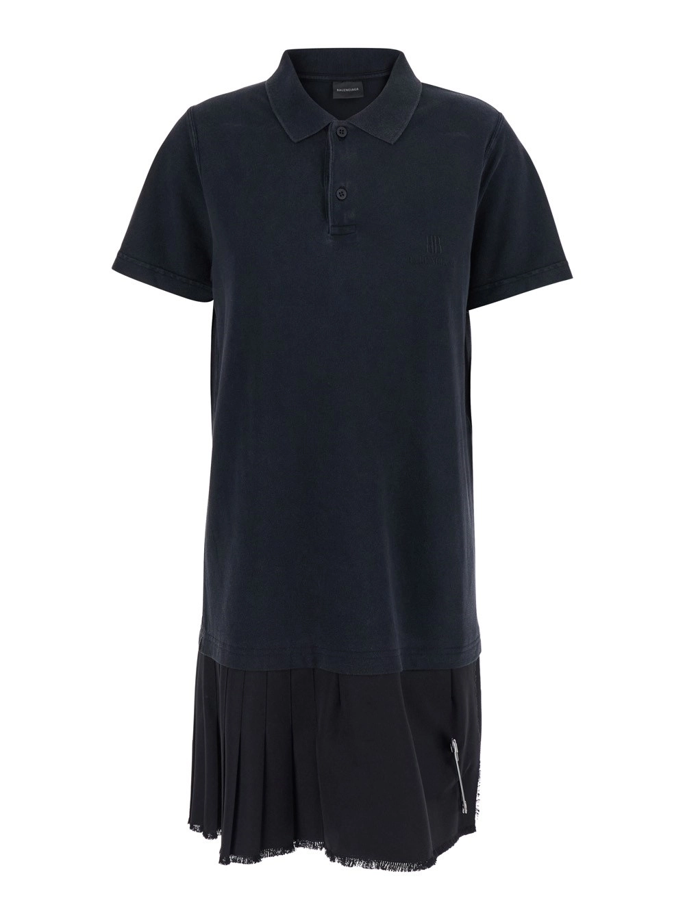 Balenciaga Abito a Strati con Colletto Stile Polo e Dettaglio Spilla da Balia in Cotone Nero Donna