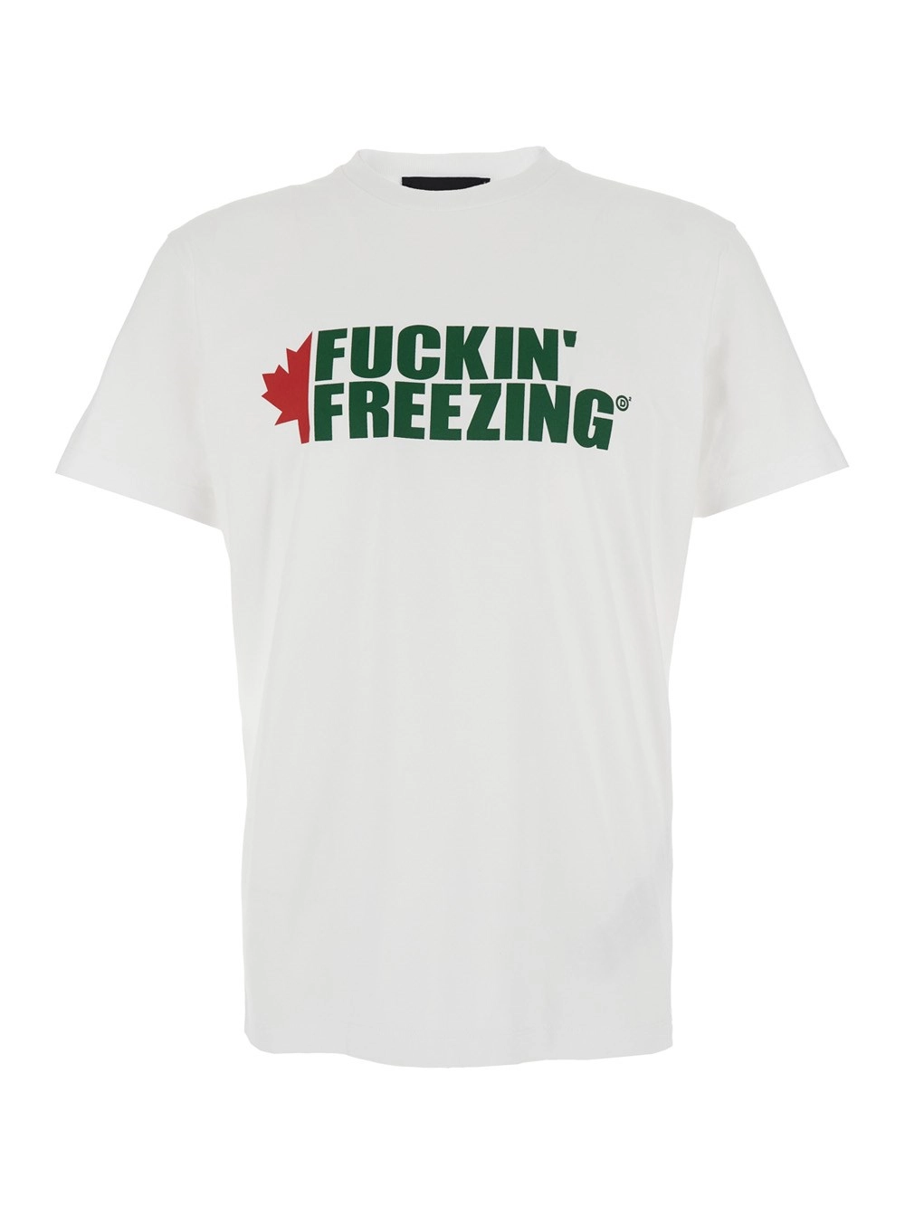 Dsquared2 T-Shirt Girocollo con Stampa sul Fronte e Logo Lettering sul Retro in Cotone Bianca Uomo