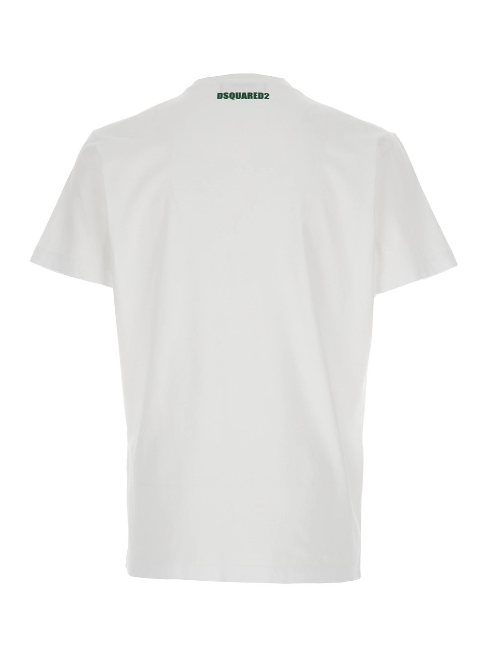Dsquared2 T-Shirt Girocollo con Stampa sul Fronte e Logo Lettering sul Retro in Cotone Bianca Uomo, view 2