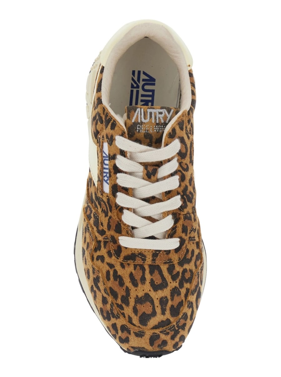 Autry Sneakers Bianche con Dettagli in Pelle e Stampa Animalier in Pelle Marrone Donna, view 4