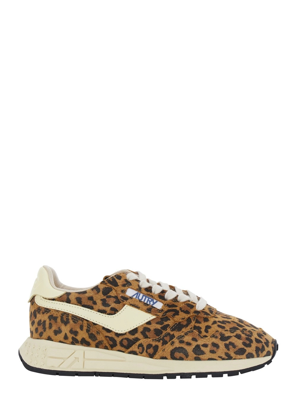 Autry Sneakers Bianche con Dettagli in Pelle e Stampa Animalier in Pelle Marrone Donna