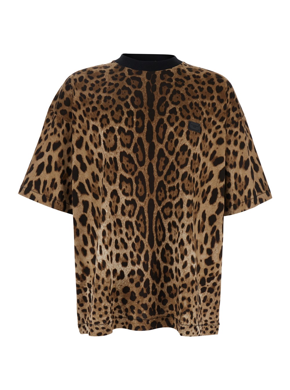 Dolce & Gabbana T-Shirt con Motivo Leopardato All-Over in Cotone Marrone Uomo