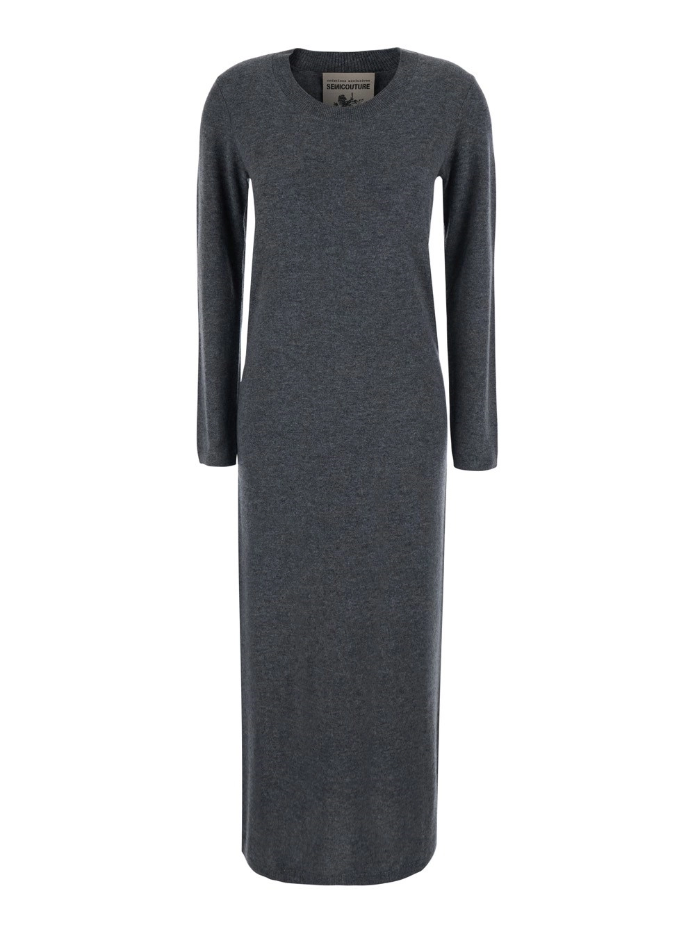 Semicouture Abito Lungo 'Brenda' con scollo rotondo in lana e cashmere grigio donna