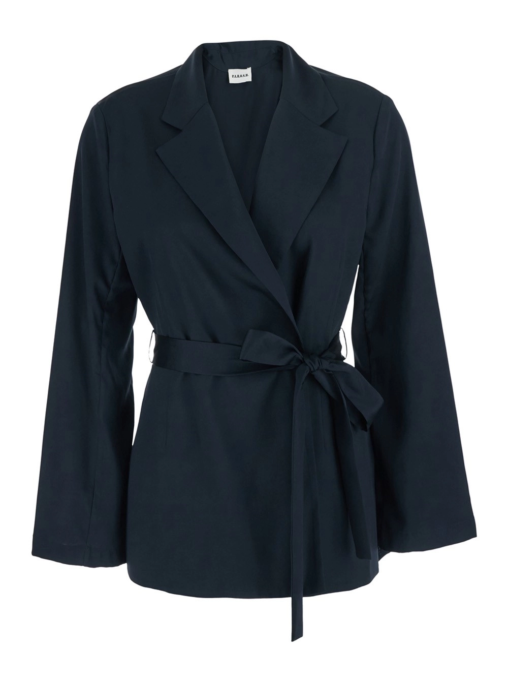 P.A.R.O.S.H. Giacca Doppiopetto con Revers Classici e Cintura sul Fronte in Tessuto Tecnico blu Donna