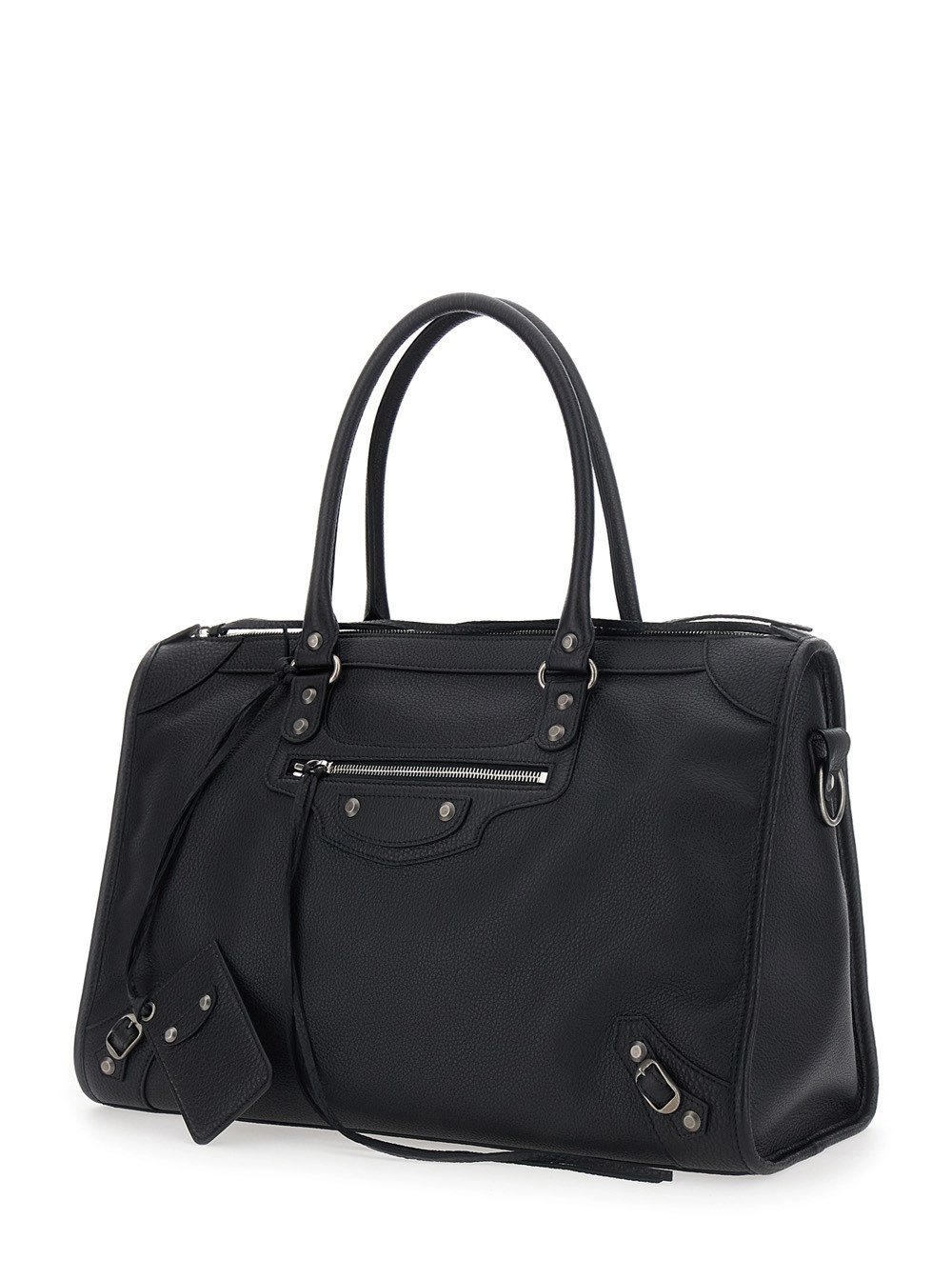Balenciaga Borsa a Mano 'Le City' Grande con Tracolla Regolabile e Removibile e Tasca con Zip sul Fronte in Pelle Martellata Nera Uomo, view 2