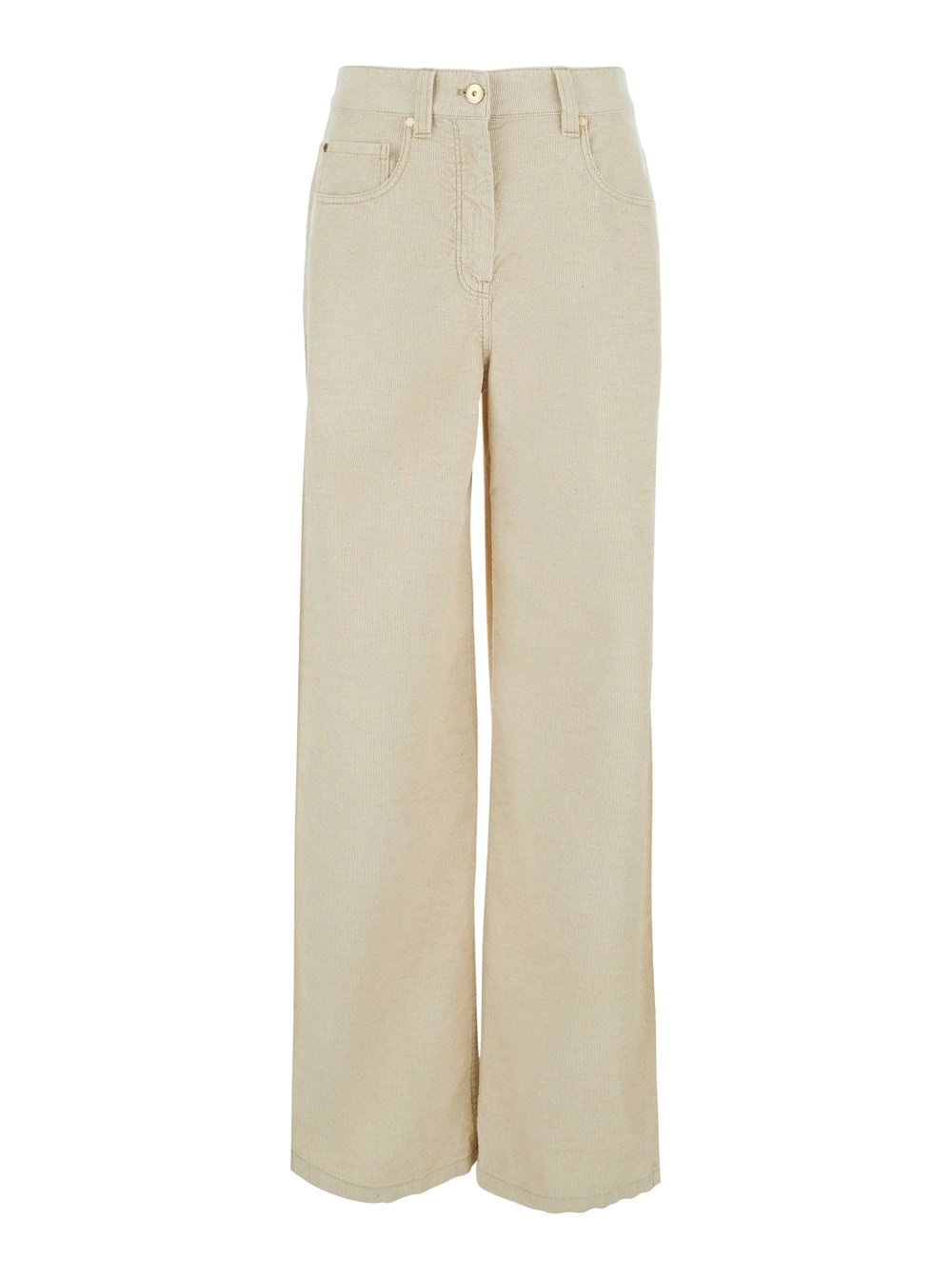 Brunello Cucinelli Pantaloni con Patch Logo sul Retro e Dettaglio Monile sul Passante in Velluto a Coste Beige Donna