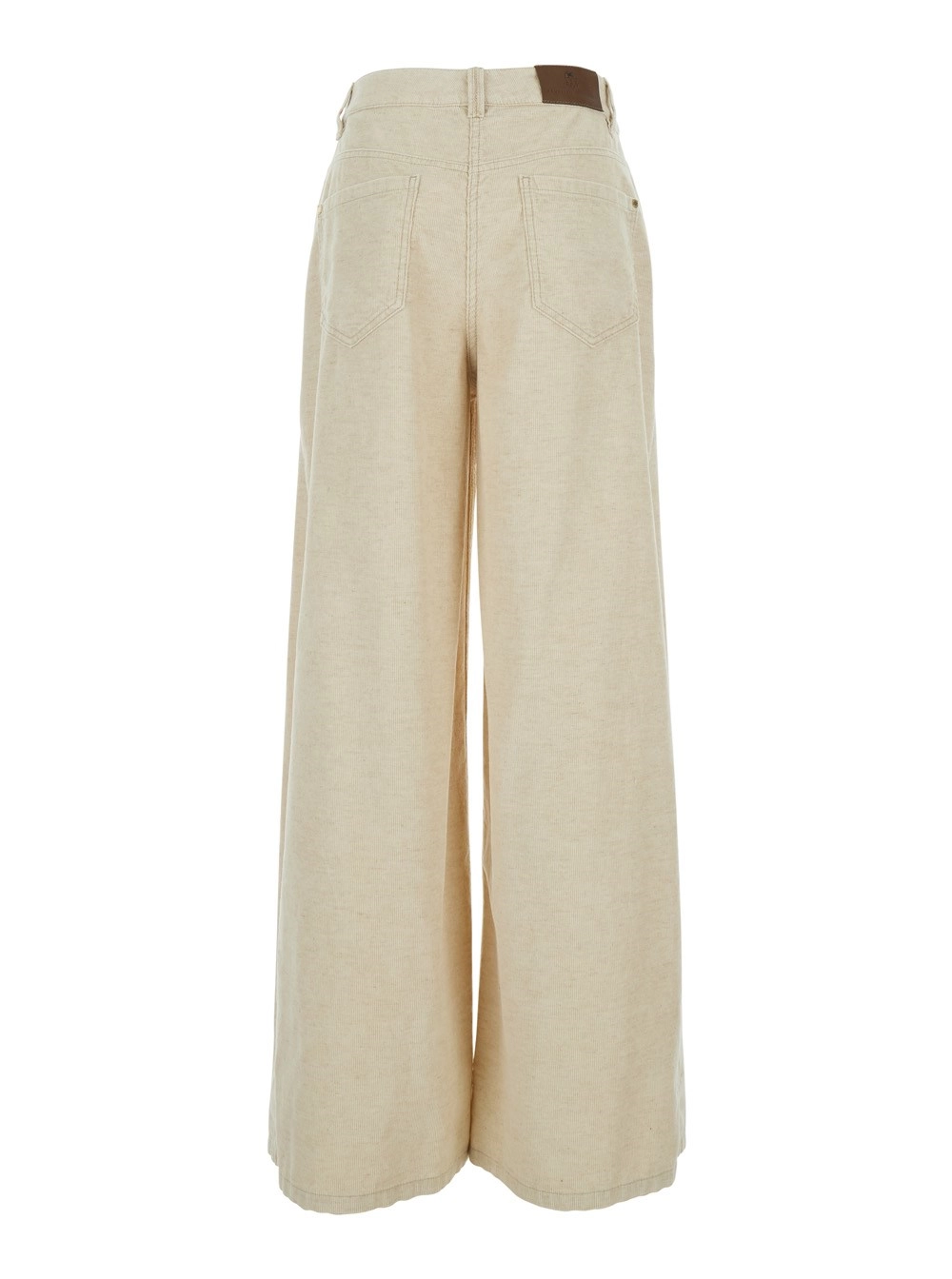 Brunello Cucinelli Pantaloni con Patch Logo sul Retro e Dettaglio Monile sul Passante in Velluto a Coste Beige Donna, view 2