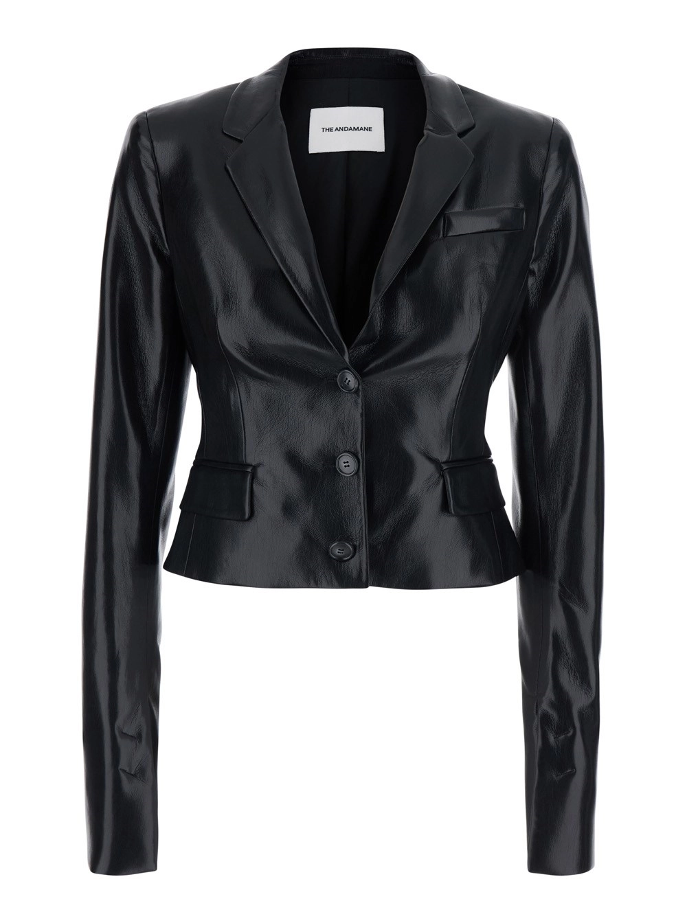 The andamane Giacca 'ZEFIRA' con revers classici e design crop in eco-pelle Nera donna