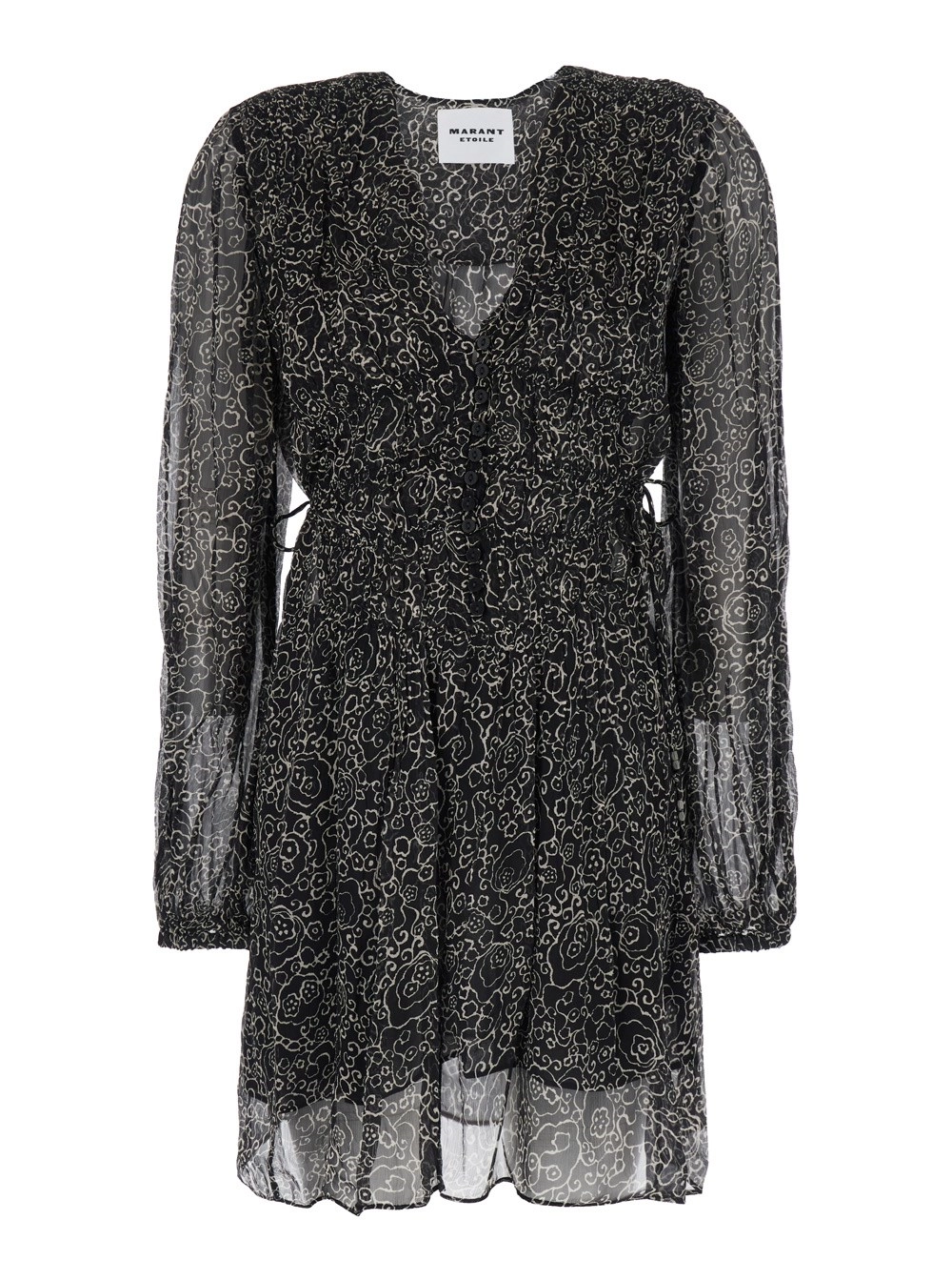 Marant etoile Abito 'Loriena' con Scolo a V e Stampa All-Over in Tessuto Nero Donna