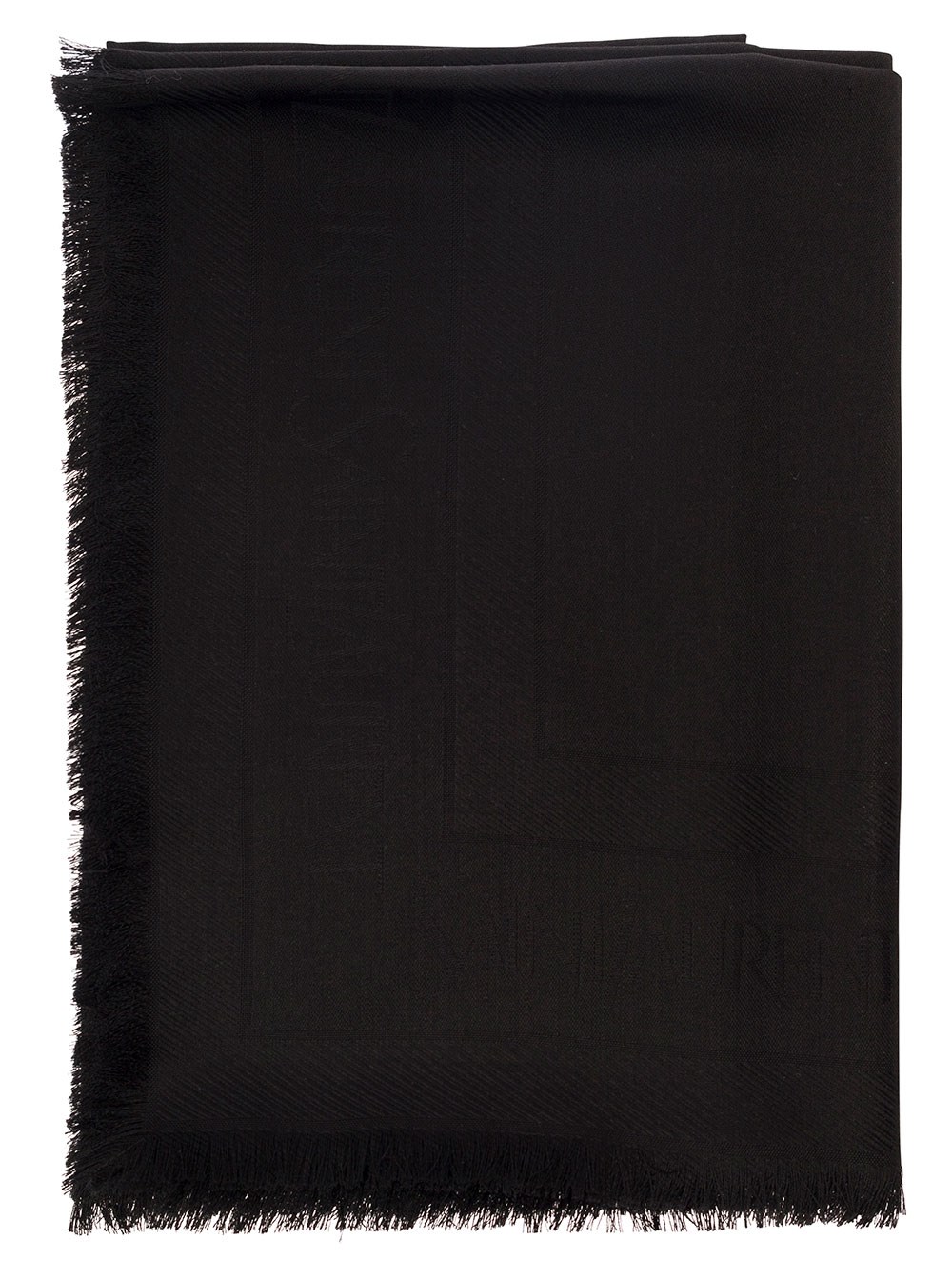 Saint Laurent Sciarpa con Logo Jacquard e Frange in Lana e Seta Nera Uomo