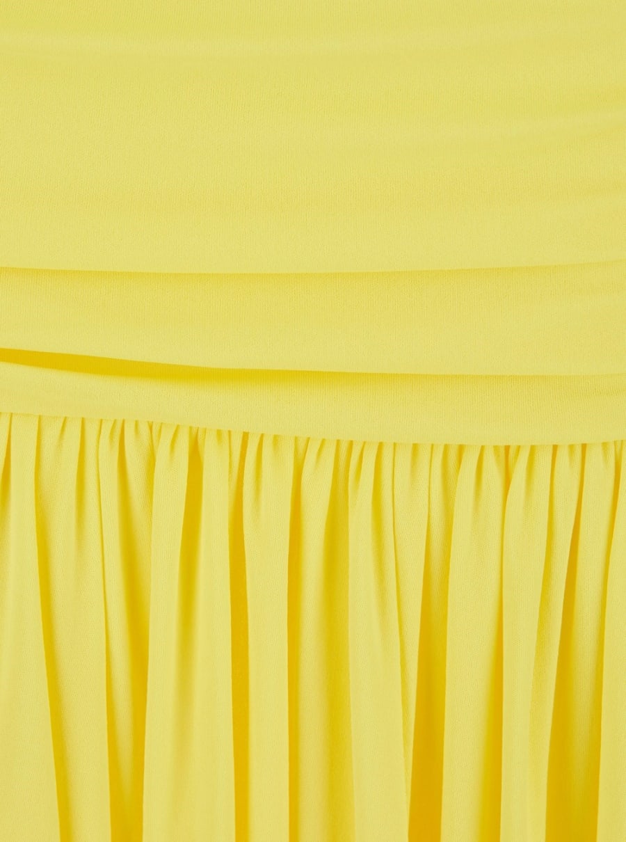 Jacquemus Abito con scollo dritto e vita arricciata in tessuto tecnico giallo donna, view 3