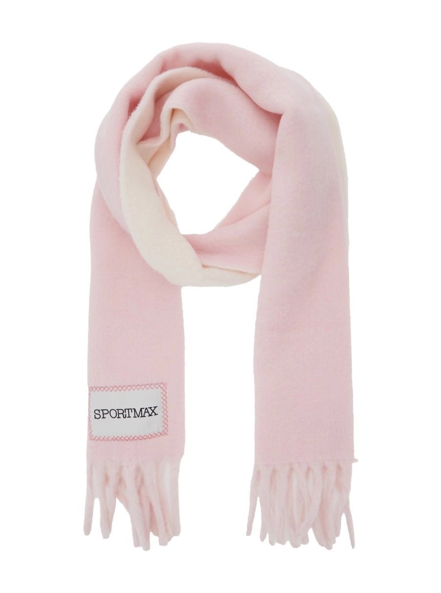 Sportmax Sciarpa con Patch Logo sul Fronte e Orlo Sfrangiato in Misto Lana Rosa Donna, view 2