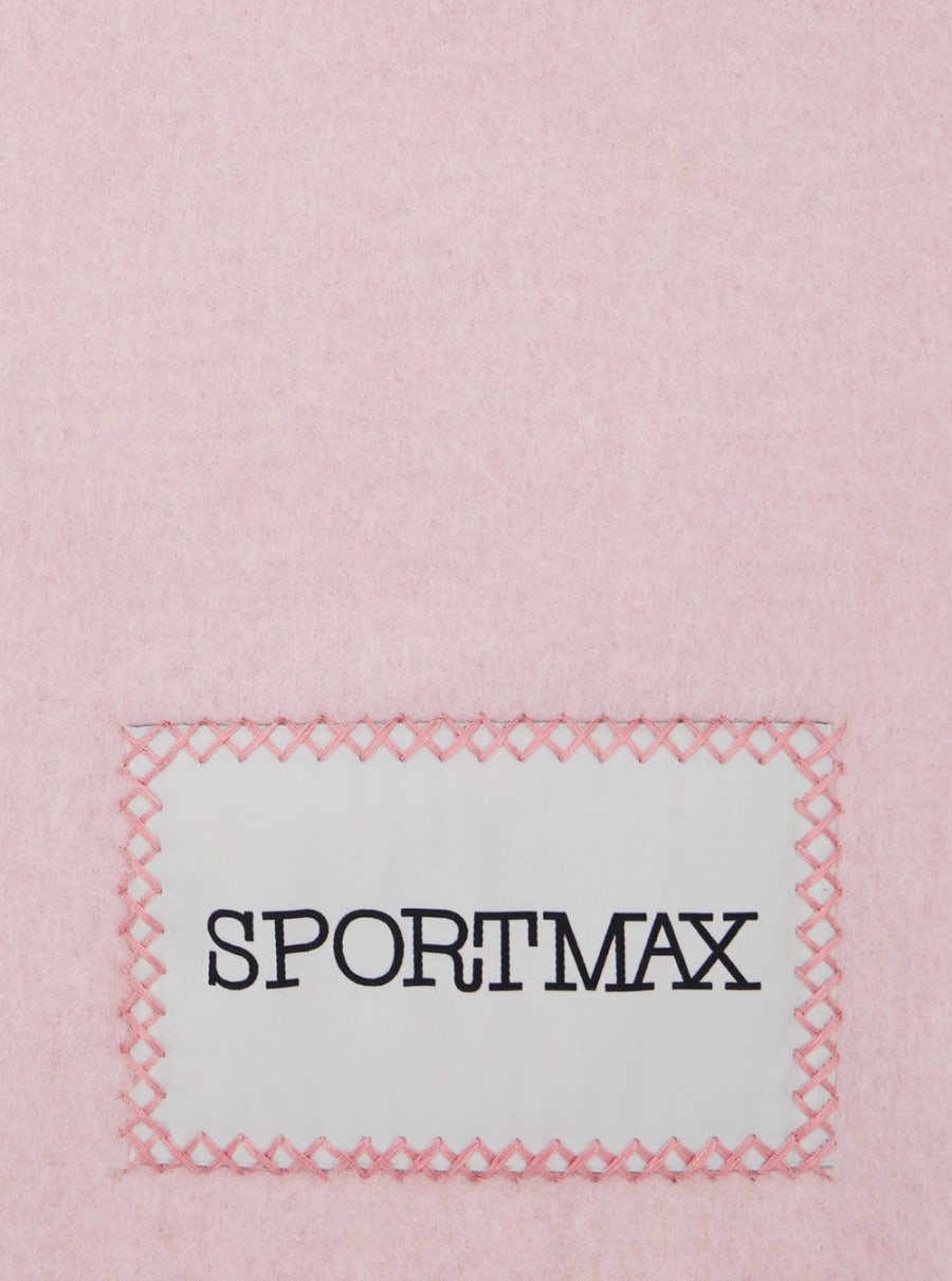 Sportmax Sciarpa con Patch Logo sul Fronte e Orlo Sfrangiato in Misto Lana Rosa Donna, view 3
