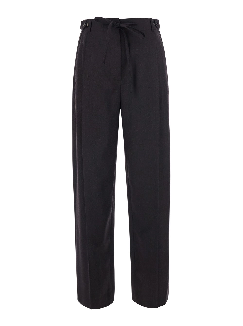 Tela Pantaloni 'Fox' con coulisse sul fronte e chiusura con bottone sul lato in misto lana marroni donna