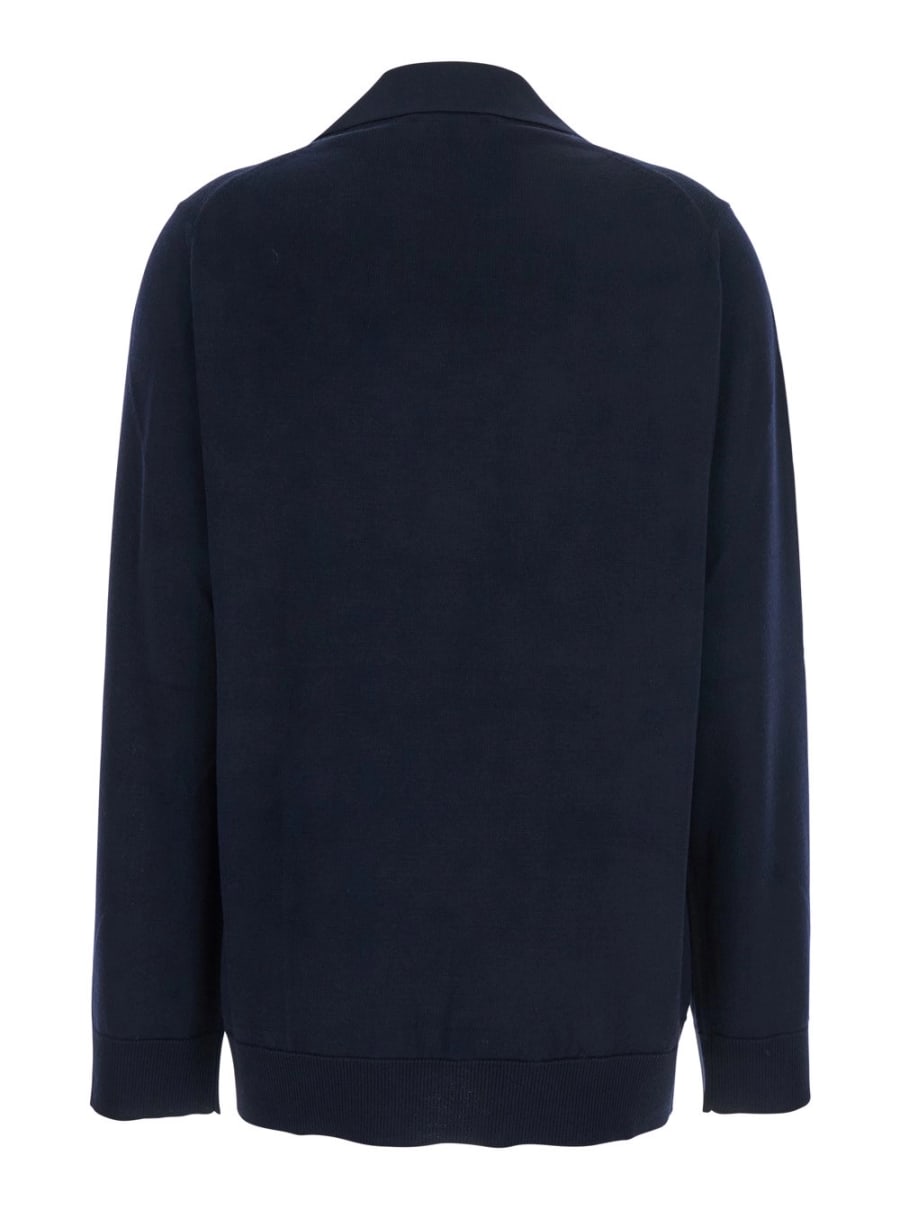 Gucci Maglione con Colletto Stile Polo e Logo GG sul Fronte in Lana Blu Donna, view 2