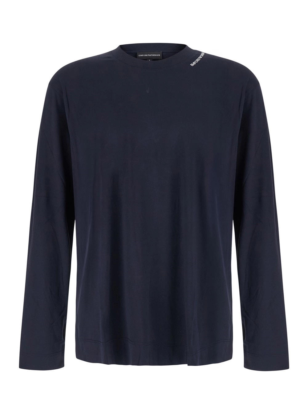 Emporio Armani T-shirt a maniche lunghe con logo sul collo in modal blu Uomo