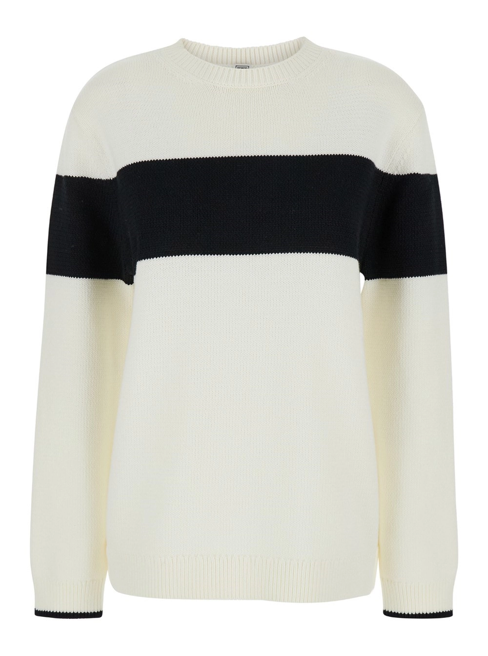 Toteme Maglione con Banda a Contrasto in Misto Cotone Bianco Donna