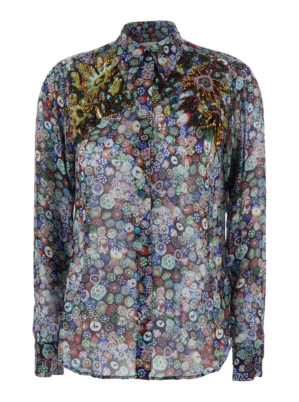 Dries Van Noten Camicia 'Chowy' con colletto classico e ricamo all-over in viscosa multicolor donna