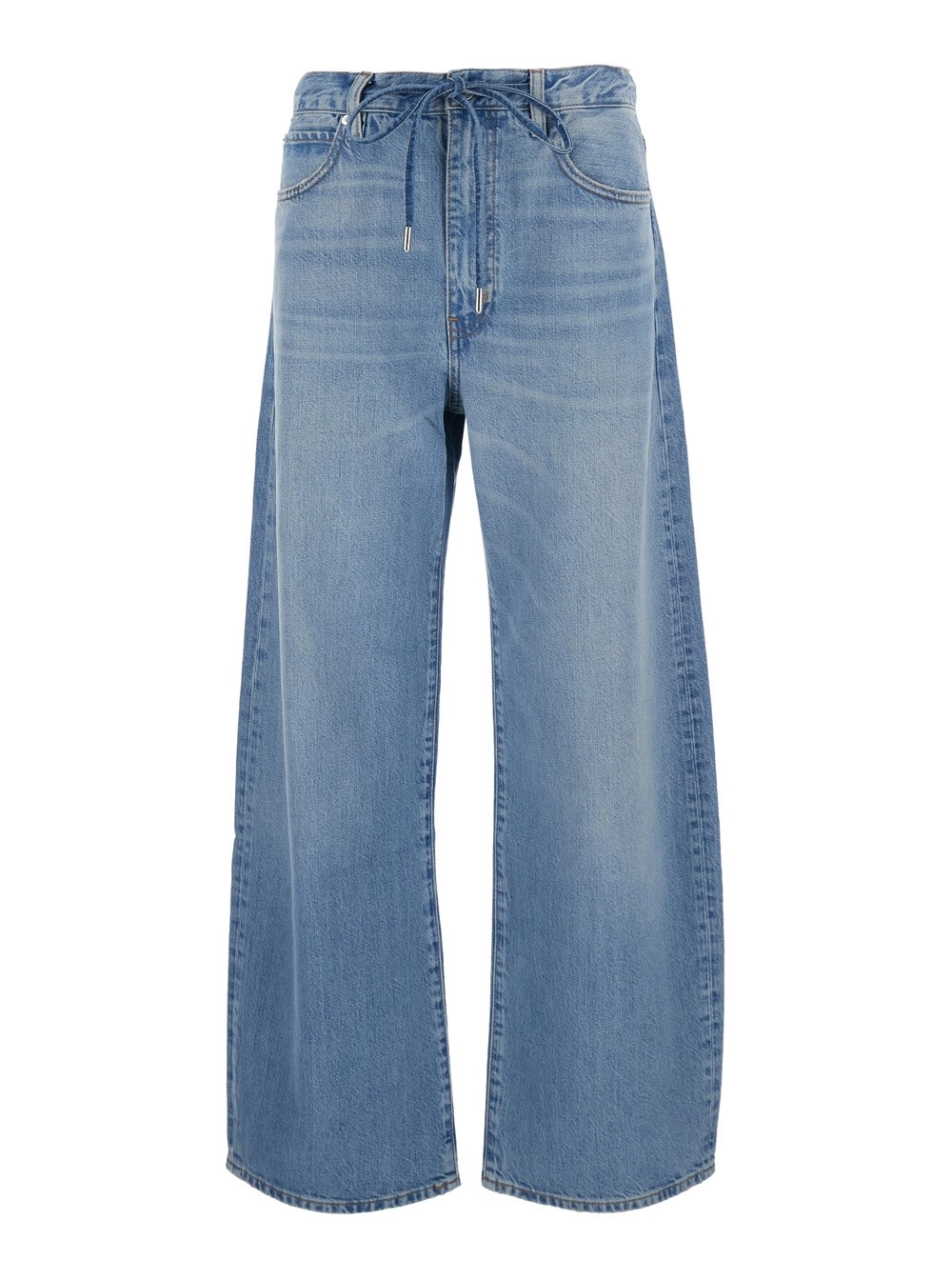 Frame Jeans 'The Off-Duty Drawstring Bow' con Vita con Coulisse e Gamba Ampia in Denim Blu Donna