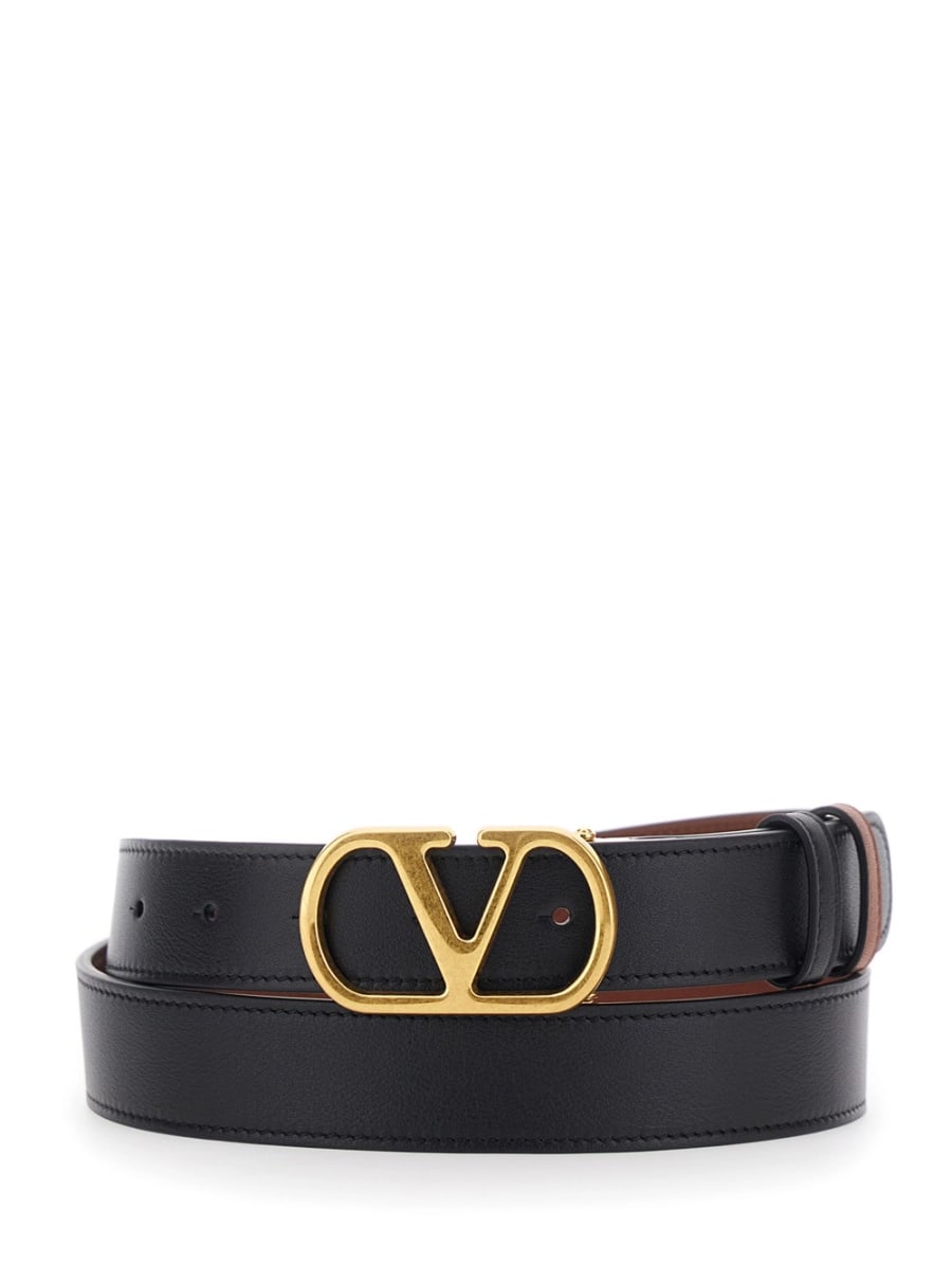 Valentino Garavani Cintura Reversibile con Fibbia VLogo sul Fronte in Pelle Nera Uomo