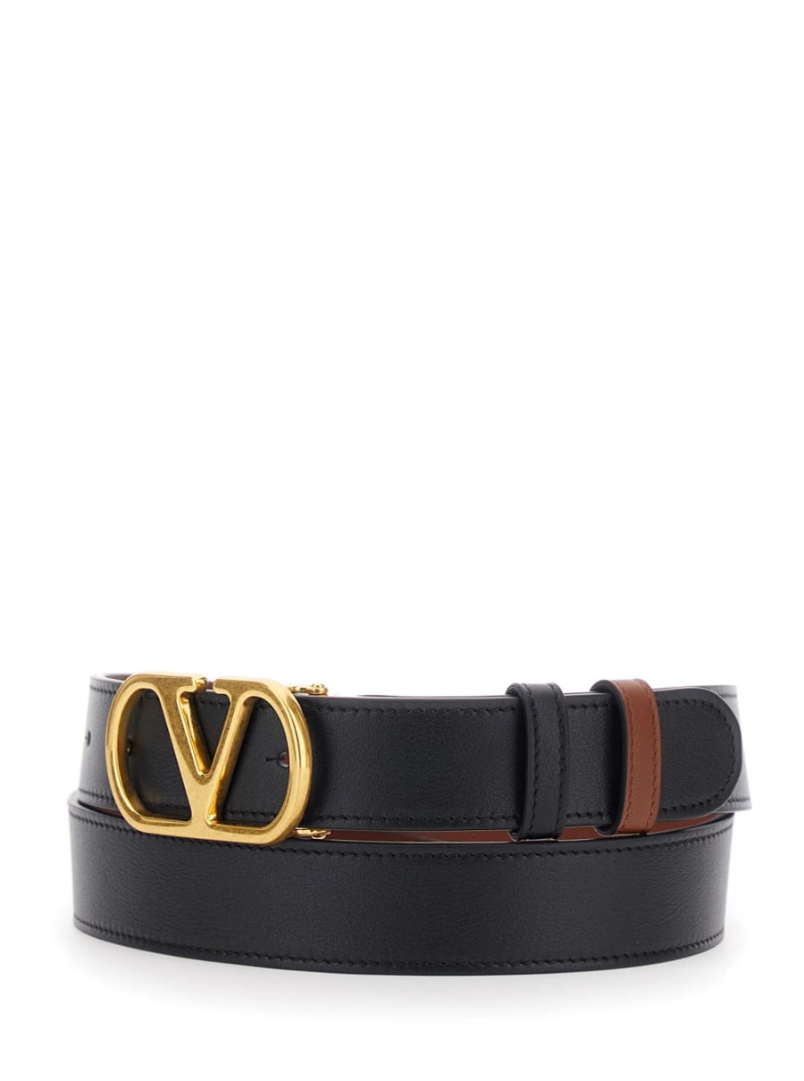 Valentino Garavani Cintura Reversibile con Fibbia VLogo sul Fronte in Pelle Nera Uomo, view 2