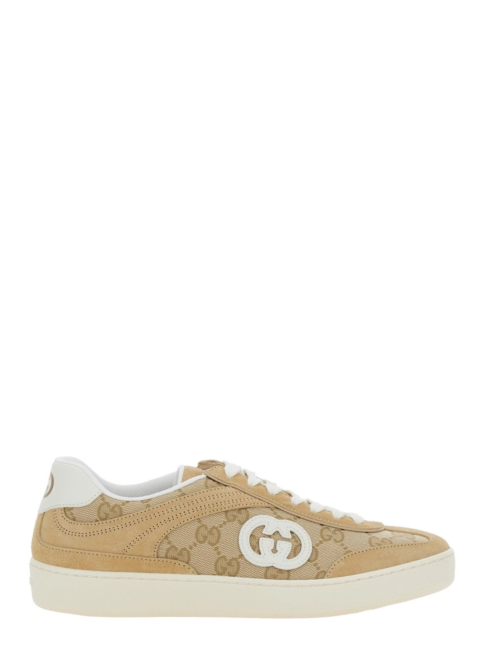 Gucci Sneaker 'G75' con Motivo GG All-Over e Logo Laterale in Suede Beige Donna