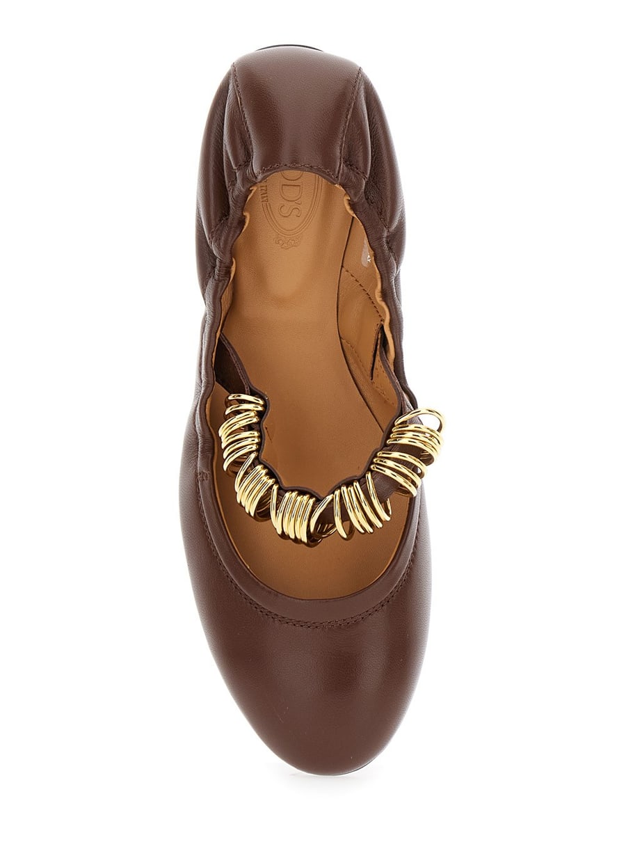 Tod's Ballerine 'Dee' con Anelli Decorativi sul Fronte in Pelle Marroni Donna, view 4