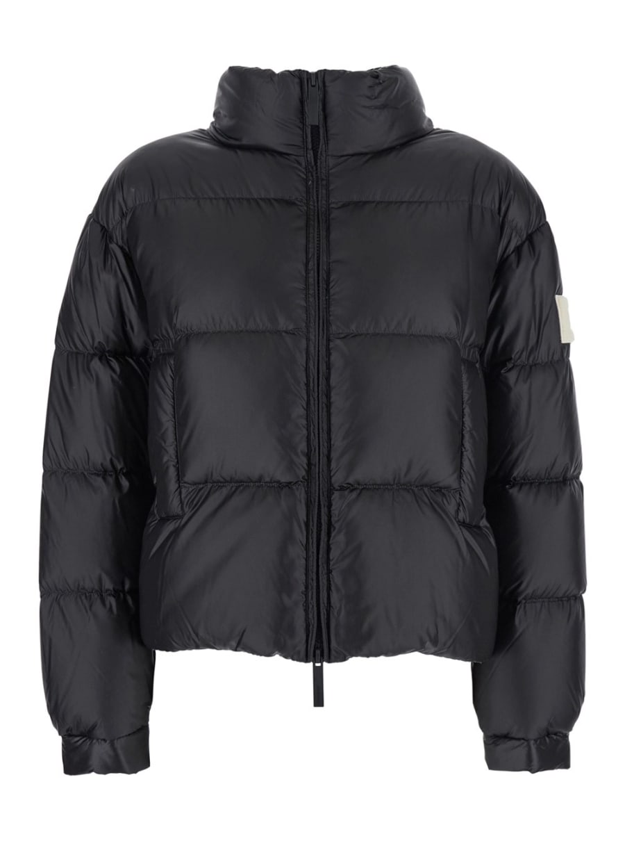 After label Piumino con collo alto e patch logo in tessuto tecnico nero donna