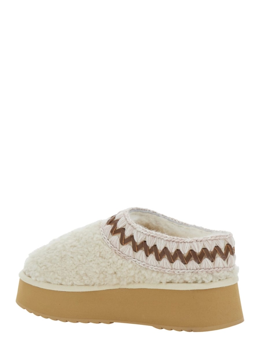 Mou Mule con Dettaglio Intrecciato in Eco Pelliccia Bianche Donna, view 3