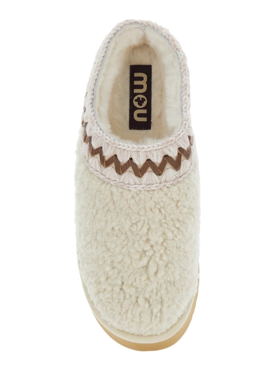 Mou Mule con Dettaglio Intrecciato in Eco Pelliccia Bianche Donna, view 4