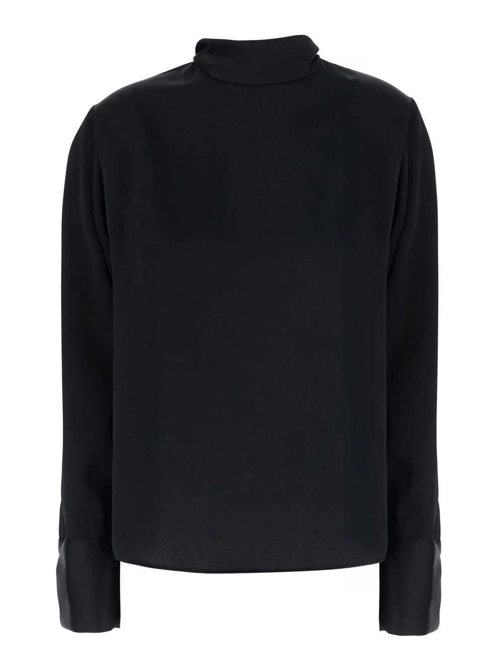 Leplain Blusa a Collo Alto con FIocco sul Retro in Raso Nera Donna