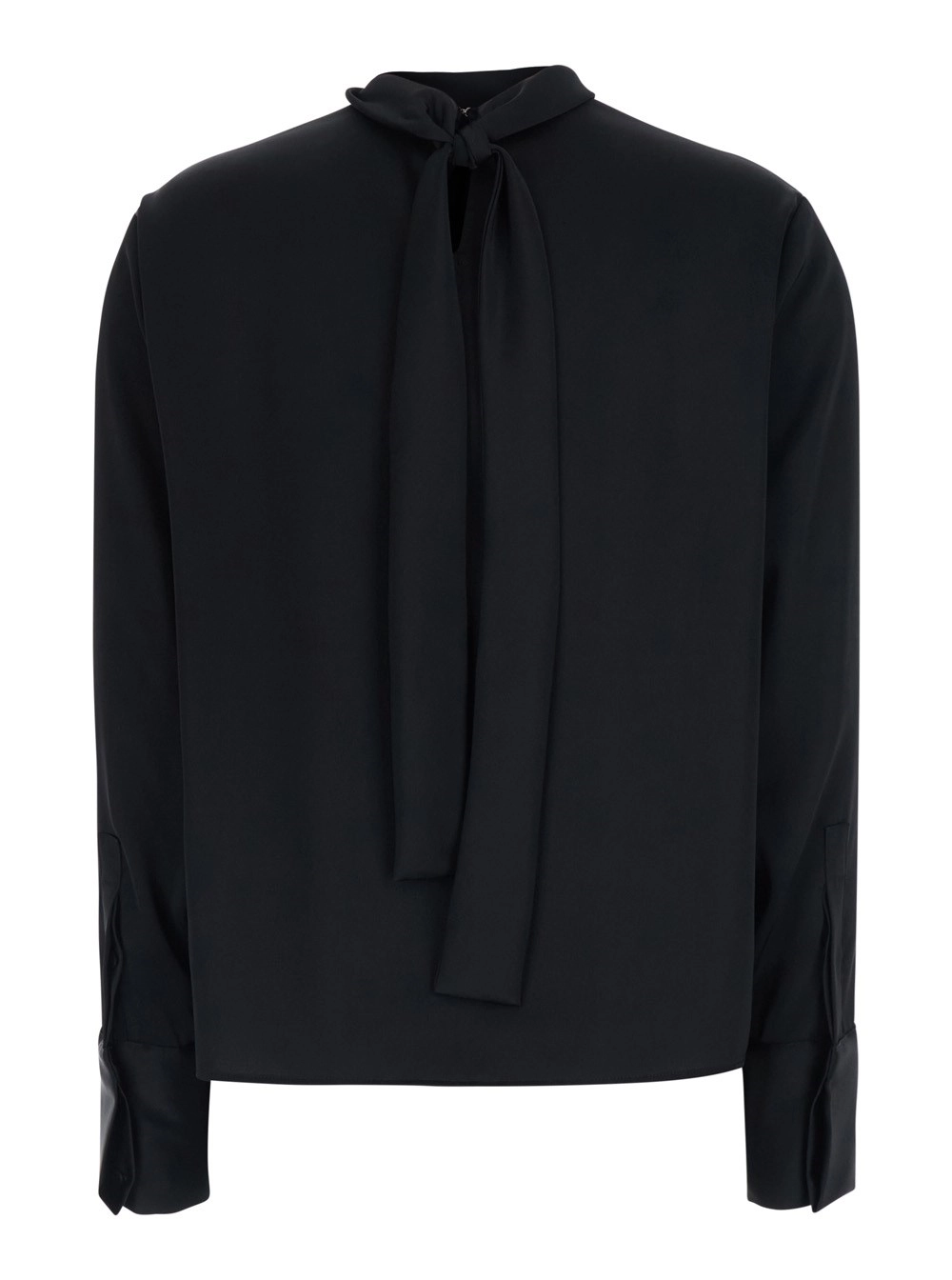 Leplain Blusa a Collo Alto con FIocco sul Retro in Raso Nera Donna, view 2