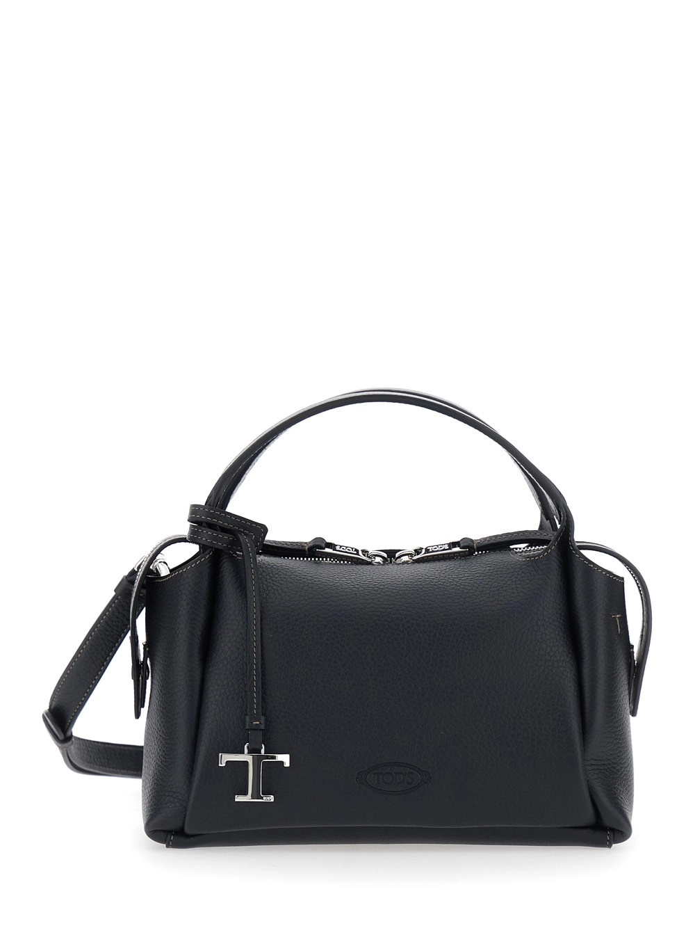 Tod's Borsa a Spalla con Placca T sul Fronte e Tracolla Regolabile e Removibile in Pelle nera Donna
