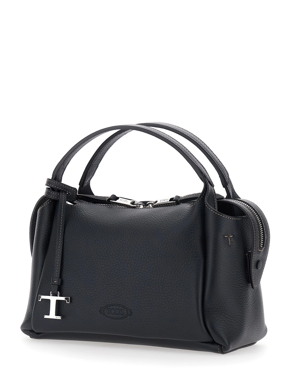 Tod's Borsa a Spalla con Placca T sul Fronte e Tracolla Regolabile e Removibile in Pelle nera Donna, view 2