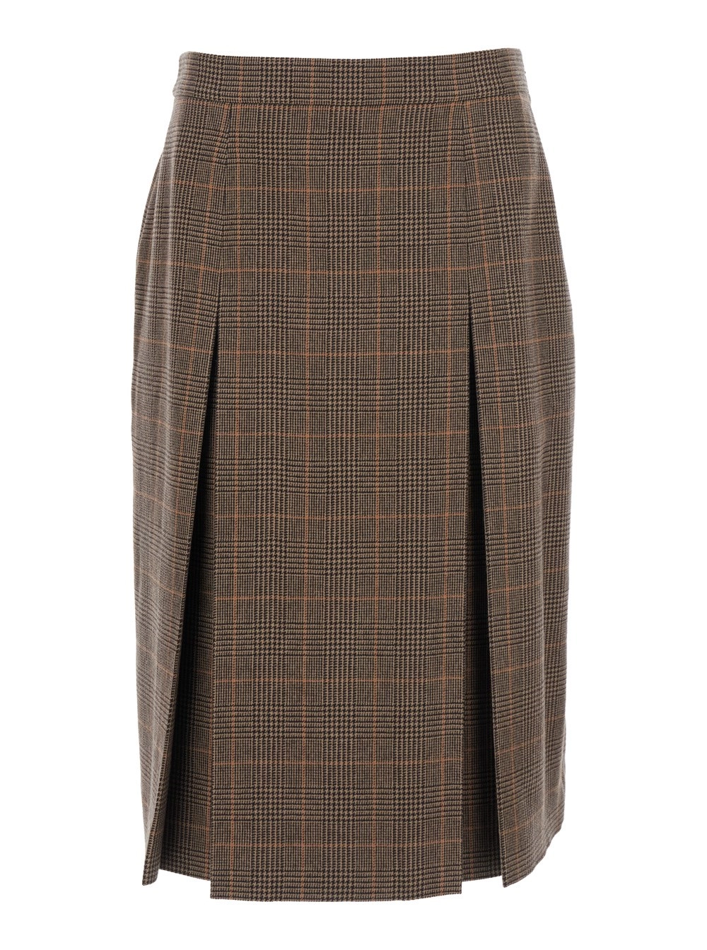 Saint Laurent Gonna Midi con Chiusura con Zip Nascosta sul Lato e Moivo Check All-Over in Lana e Cashmere Grigia Donna