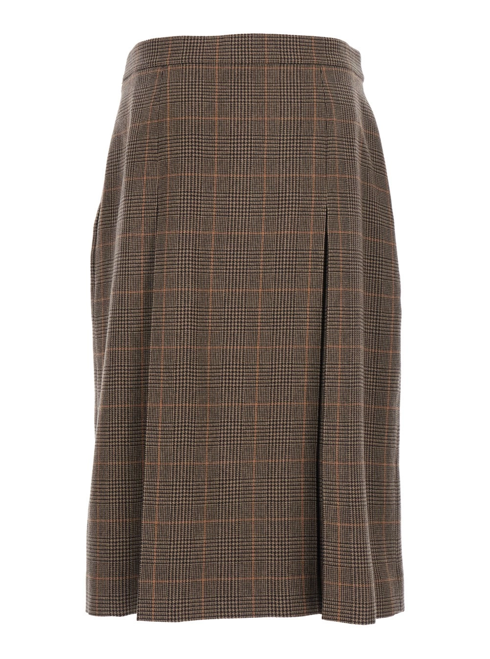 Saint Laurent Gonna Midi con Chiusura con Zip Nascosta sul Lato e Moivo Check All-Over in Lana e Cashmere Grigia Donna, view 2