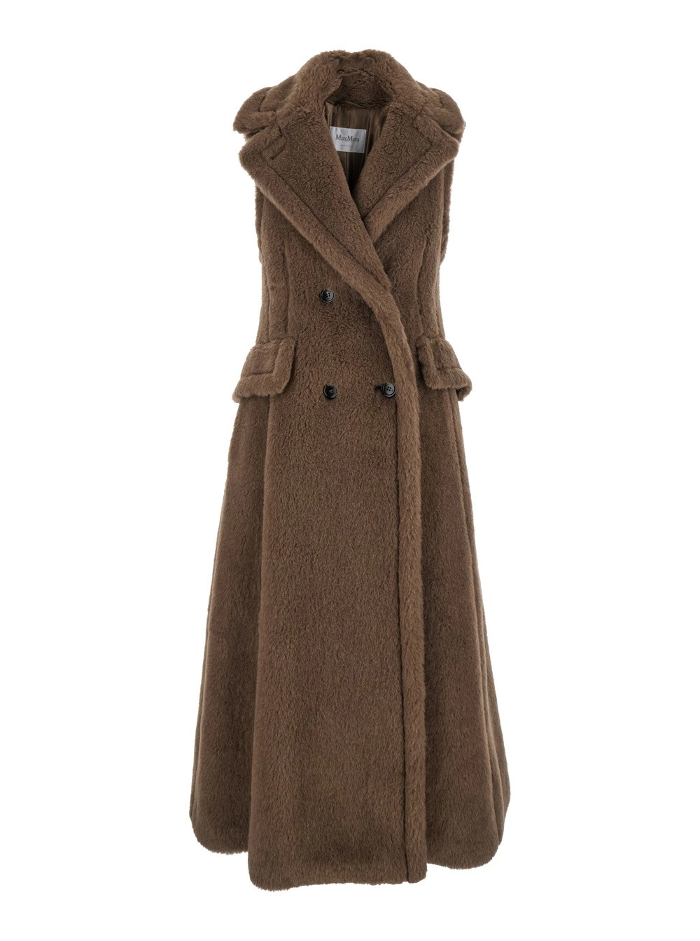 Max Mara Cappotto Smanicato con Revers Classici Ampi in Pelliccia Marrone Donna