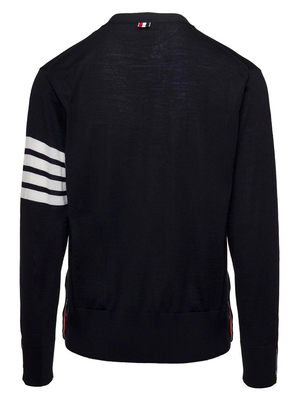 Thom Browne Cardigan con Scollo a V e Dettaglio Stripe in Lana blu Uomo, view 2