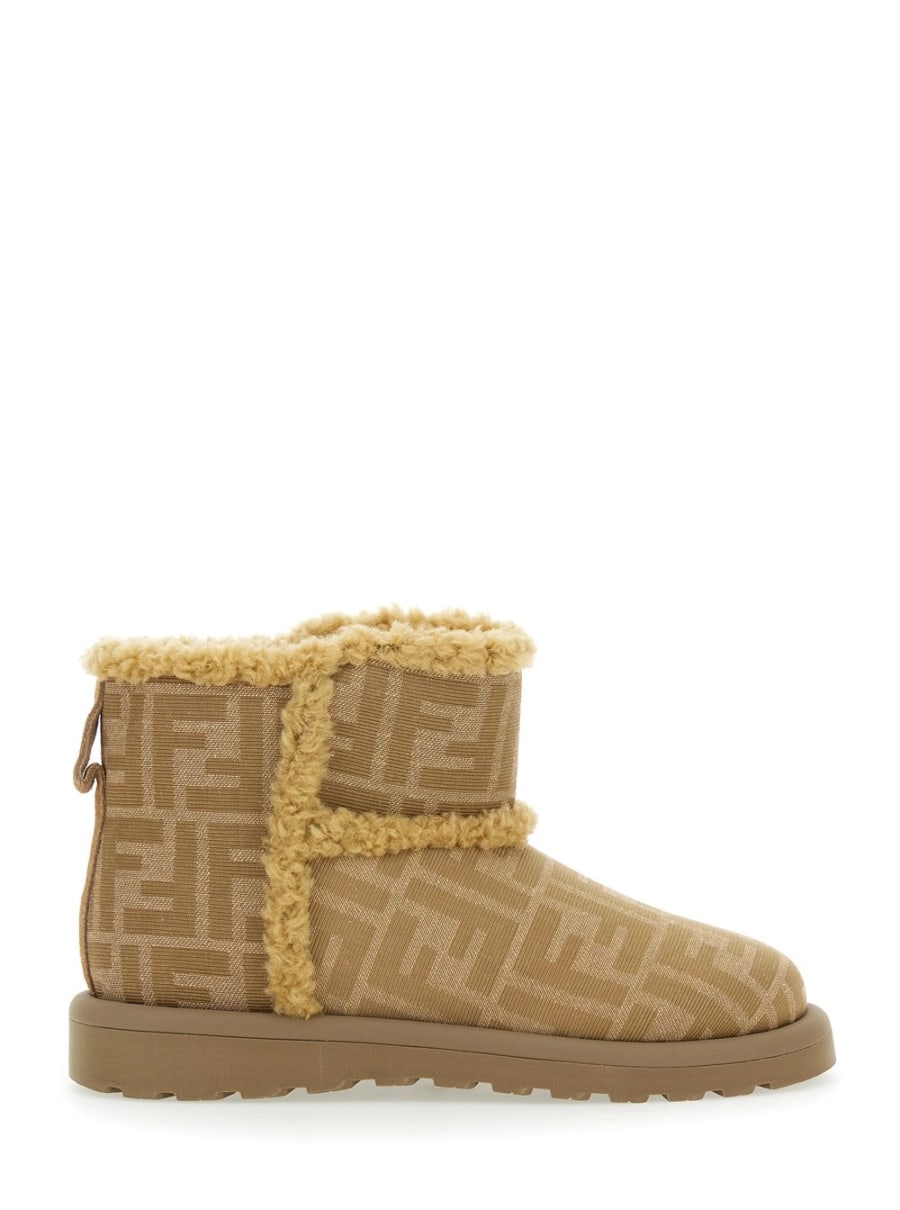 Fendi kids Stivaletti alla Caviglia con Motivo FF All-Over in Tessuto Beige Bambina