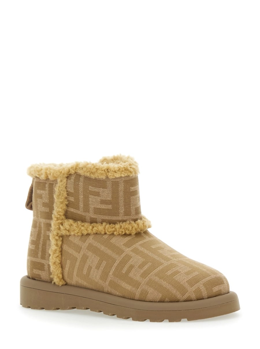 Fendi kids Stivaletti alla Caviglia con Motivo FF All-Over in Tessuto Beige Bambina, view 2