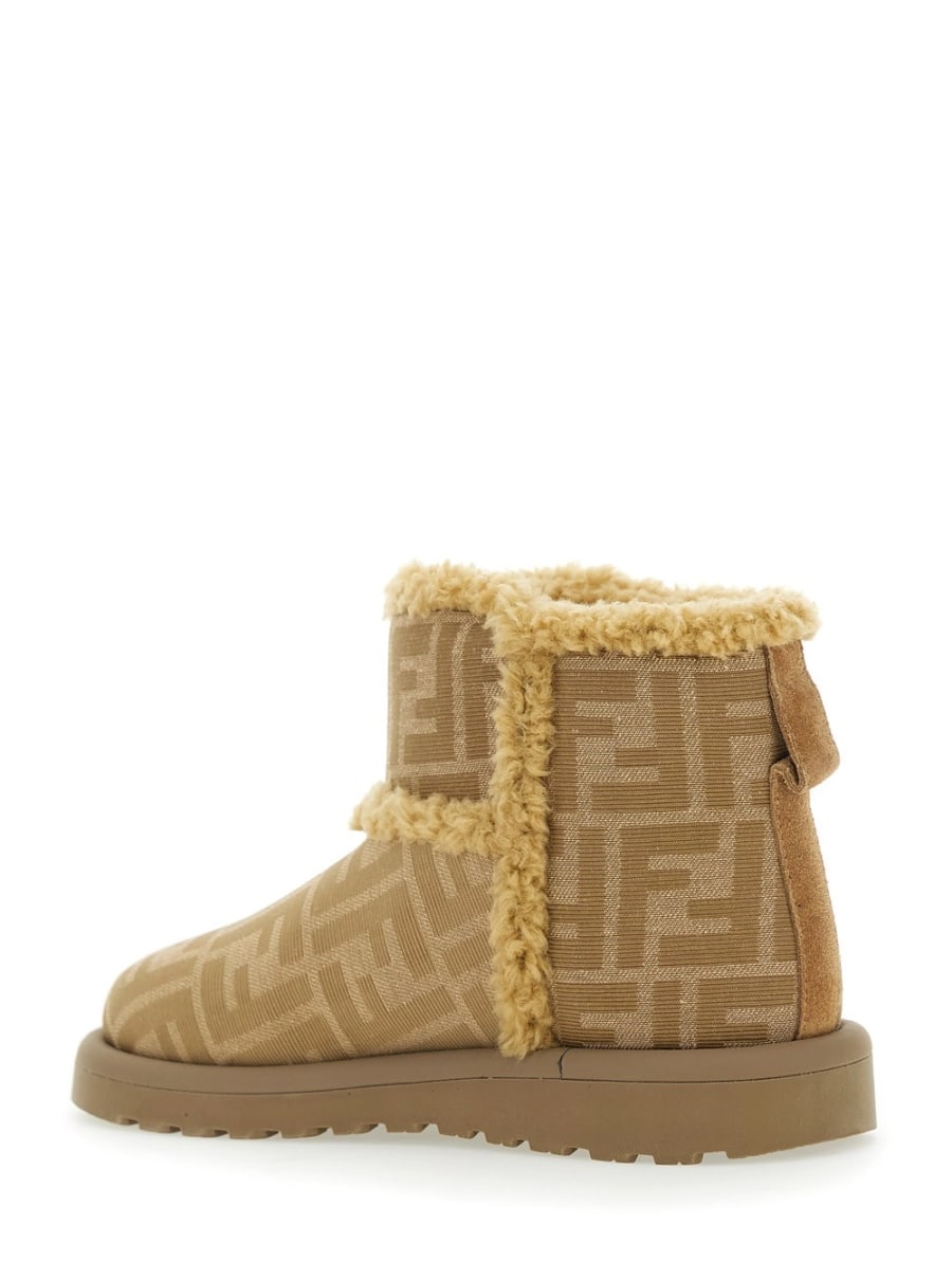 Fendi kids Stivaletti alla Caviglia con Motivo FF All-Over in Tessuto Beige Bambina, view 3