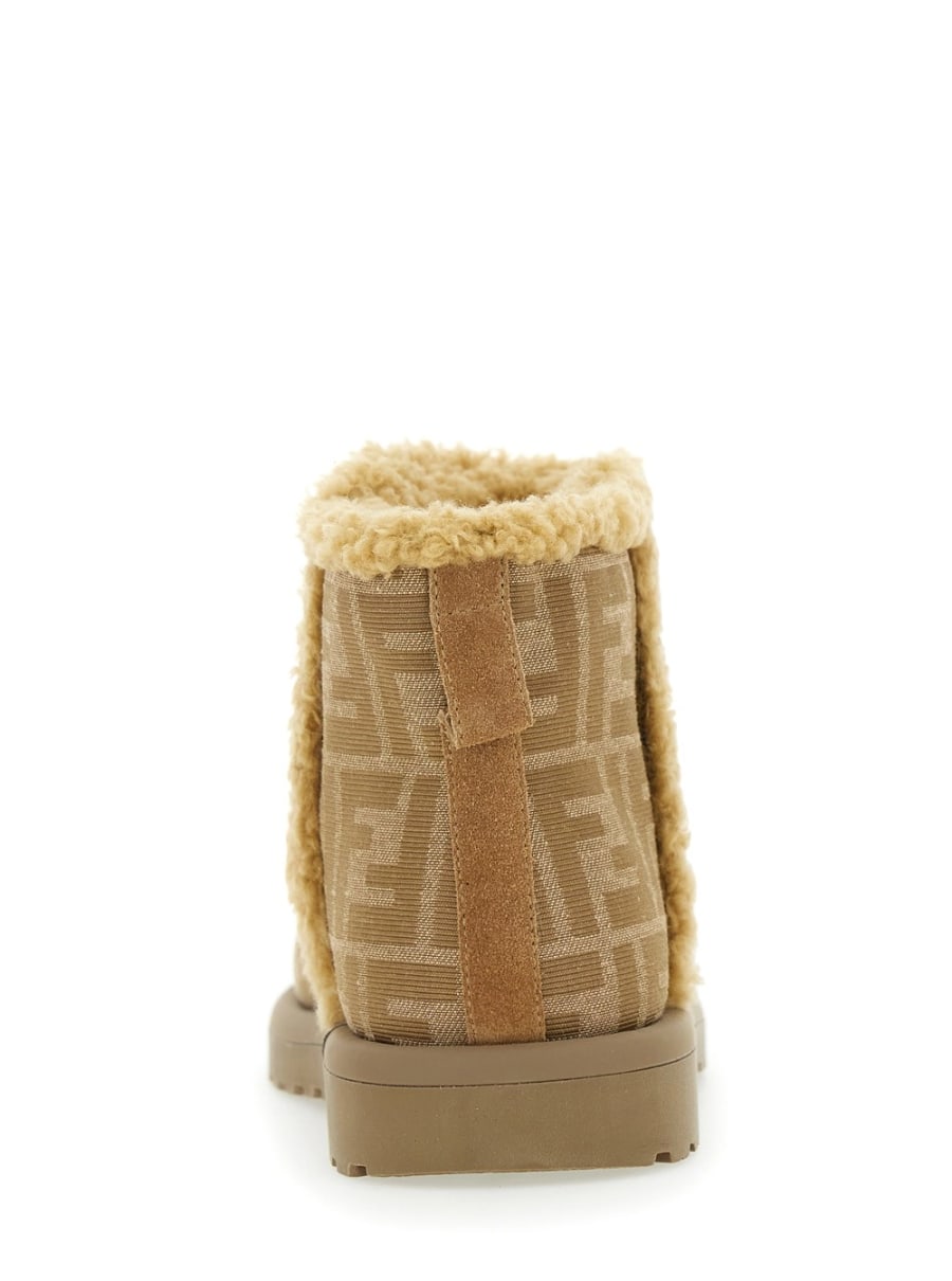 Fendi kids Stivaletti alla Caviglia con Motivo FF All-Over in Tessuto Beige Bambina, view 4