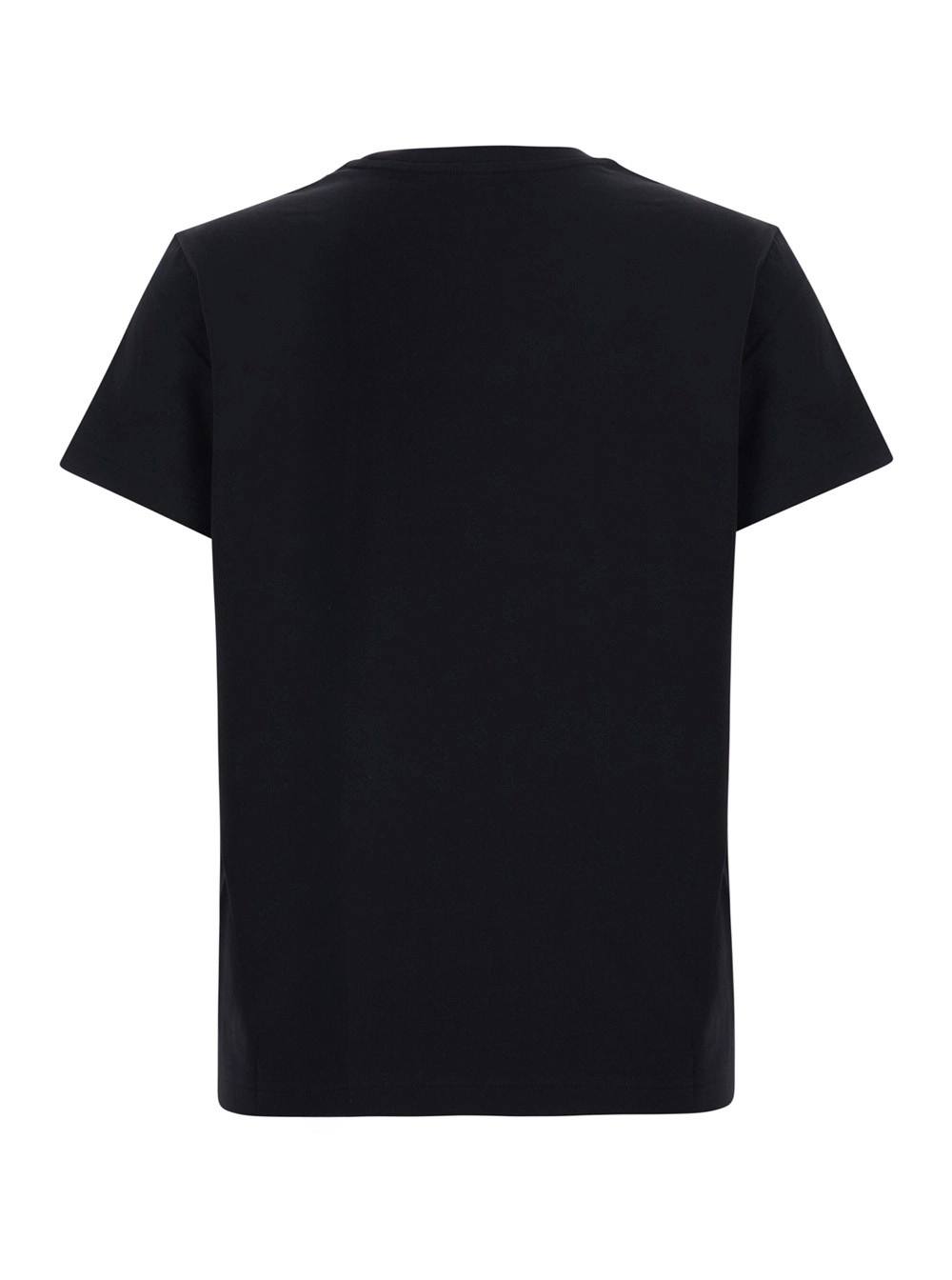 Moncler T-shirt girocollo con logo lettering sul fronte e patch logo sulal manicai n cotone nera donna, view 2